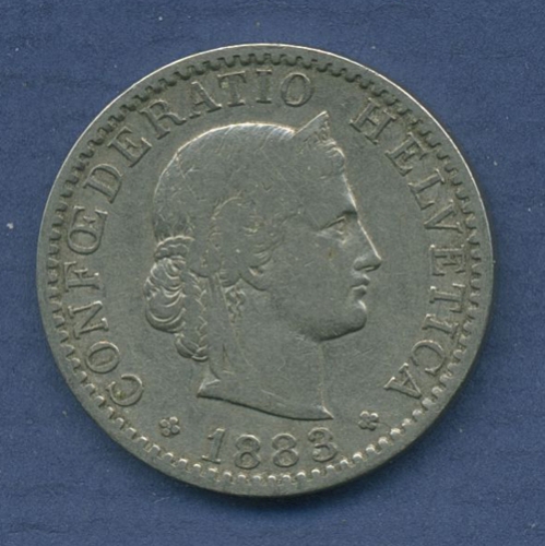 Schweiz 20 Rappen 1883 B, Frauenkopf, KM 29 sehr schön (m2540)