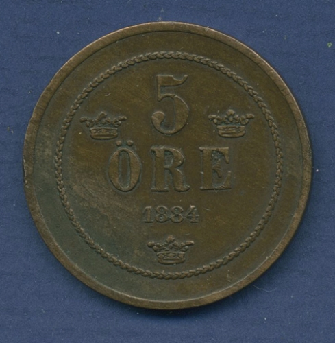 Schweden 5 Öre 1884, Oscar II. sehr schön (m2528)