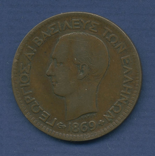 Griechenland 10 Lepta 1869 BB, Georg I., KM 43 sehr schön (m2590)