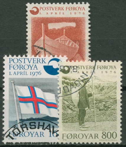Färöer 1976 Gründung des Färöischen Postwesens 21/23 gestempelt