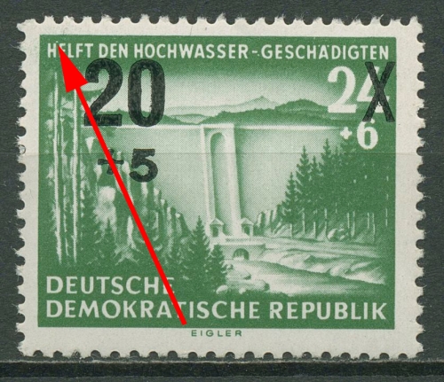DDR 1955 Hochwasserhilfe mit Plattenfehler 449 IV postfrisch