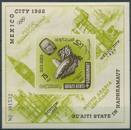 Aden (Qu'aiti State in Hadhramaut) 1966 Olymp. Spiele Block 2 B postfr. (C18932)