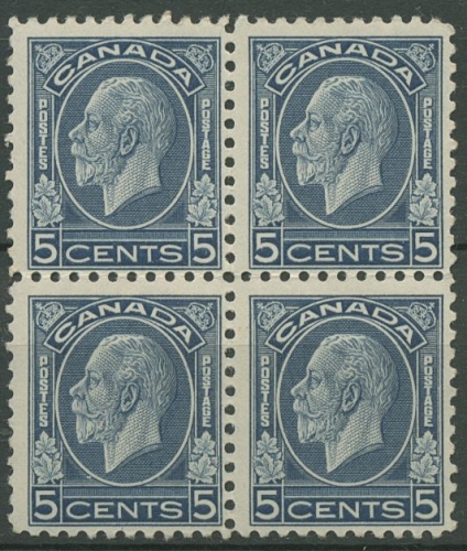 Kanada 1932 König Georg V. 5 Cents 166 A Viererblock postfrisch, Haftstellen