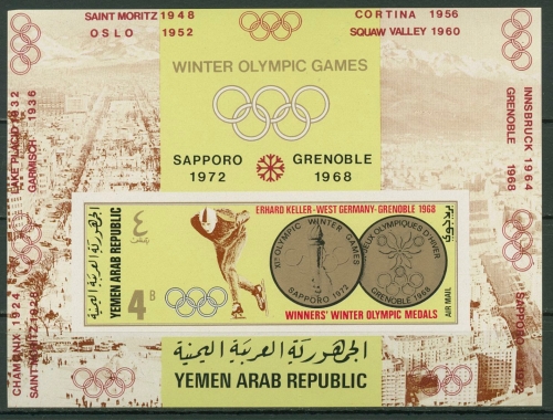 Jemen (Nordjemen) 1968 Goldmedaillen Olympiade Block 74 B postfrisch (C19025)