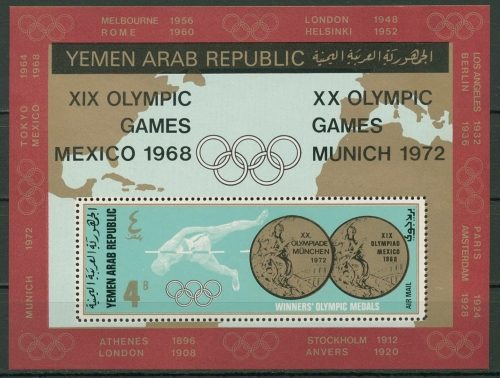 Jemen (Nordjemen) 1968 Goldmedaillen Olympiade Block 79 postfrisch (C19019)