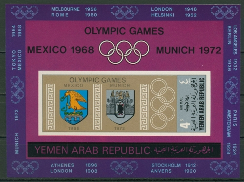 Jemen (Nordjemen) 1968 Olympiade Austragungsorte Block 84 postfrisch (C19014)