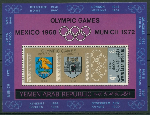 Jemen (Nordjemen) 1968 Olympiade Austragungsorte Block 85 postfrisch (C19013)