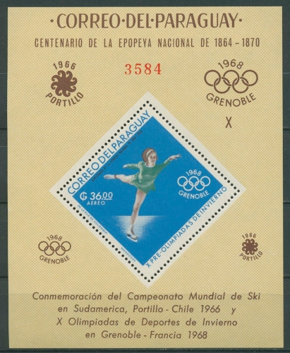 Paraguay 1966 Olympische Winterspiele Grenoble Block 91 postfrisch (C19033)