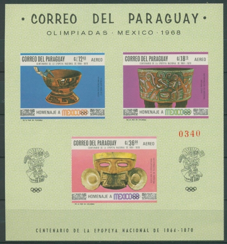 Paraguay 1967 Olympische Sommerspiele Mexiko Block 108 postfrisch (C19036)