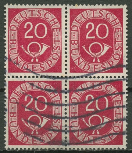 Bund 1951 Posthorn Bogenmarken 130 4er-Block Wellenstempel