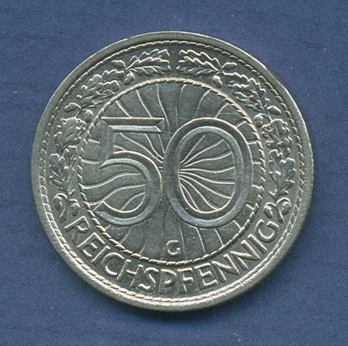 Deutsches Reich 50 Pfennig 1938 G, Kursmünze Nickel J 324 fast st (m2643)