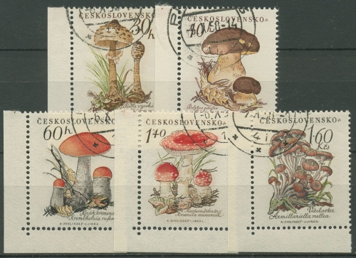 Tschechoslowakei 1958 Pilze Parasol, Steinpilz, Rotkappe 1101/05 Ecke gestempelt