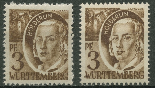 Franz. Zone: Württemberg 1947 Hölderlin Set beide Typen 2 yv I+II postfrisch