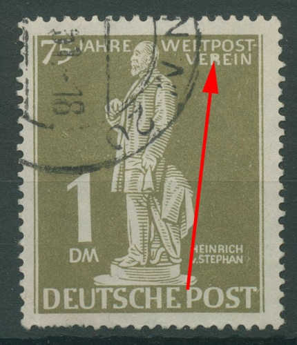 Berlin 1949 75 Jahre UPU Plattenfehler 40 VII gestempelt, Zahnfehler (R19182)