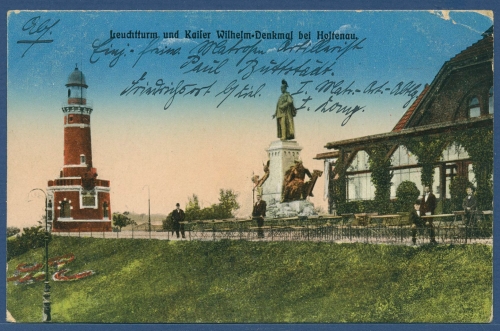 Leuchtturm und Kaiser-Wilhelm-Denkmal bei Holtenau, gelaufen Feldpost (AK3192)