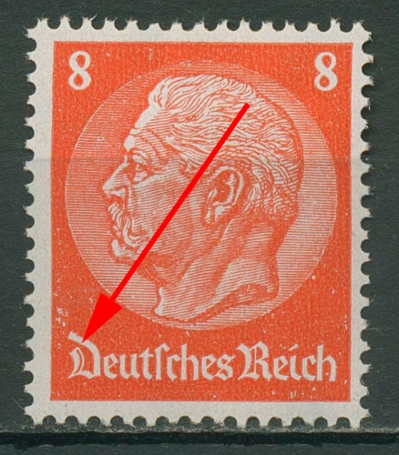 Deutsches Reich 1933 Hindenburg WZ 2 Waffeln mit Plattenfehler 485 I mit Falz