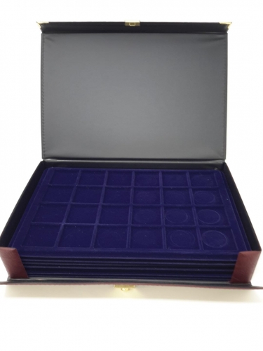 Münzbox mit 6 Tableaus, für gesamt 144 Münzen bis 45 mm gebraucht (Z2227)