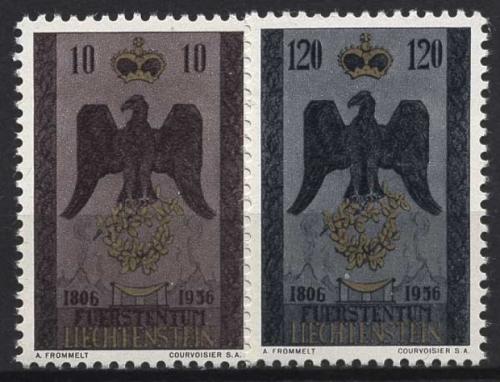 Liechtenstein 1956 150 Jahre souveränes Fürstentum Wappenadler 346/47 postfrisch