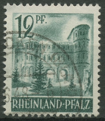 Französische Zone: Rheinland-Pfalz 1947 Porta Nigra Type II, 4 y v II gestempelt