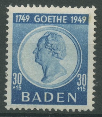 Franz. Zone Baden 1949 200. Geb. von Goethe 49 postfrisch, stockfleckig (R19562)
