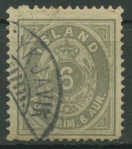 Island 1876 Ziffer und Krone im Oval 7 A gestempelt, Zahnfehler