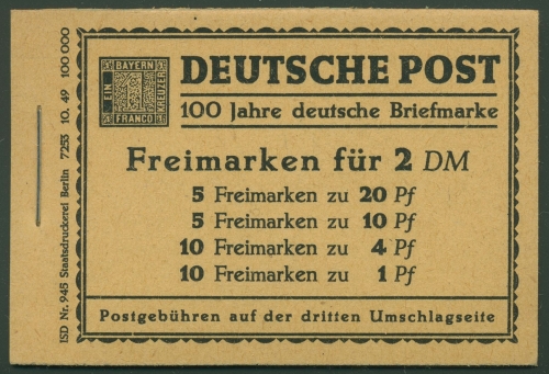 Berlin Markenheftchen 1949 Berliner Bauten MH 1 postfrisch geprüft