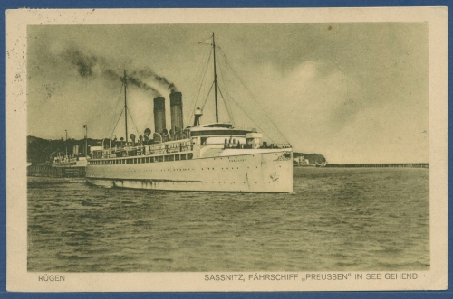 Sassnitz Rügen Fährschiff Preussen, gelaufen 1926 (AK3328)