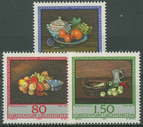 Liechtenstein 1990 Gemälde Stillleben Maler Benjamin Steck 990/92 postfrisch