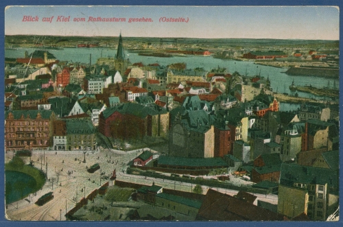 Kiel vom Rathausturm nach Osten, gelaufen 1918 Marineschiffspost (AK3421)