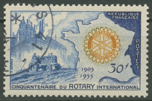 Frankreich 1955 Rotary International Traktor Landkarte 1035 gestempelt