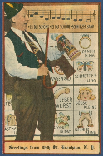 Grüße vom 86th St Brauhaus New York Bier Leberwurst, gelaufen 1952 (AK3510)