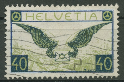 Schweiz 1929/33 Geflüg. Brief, gestr. Papier geriff. Gummi 234 z Wellenstempel