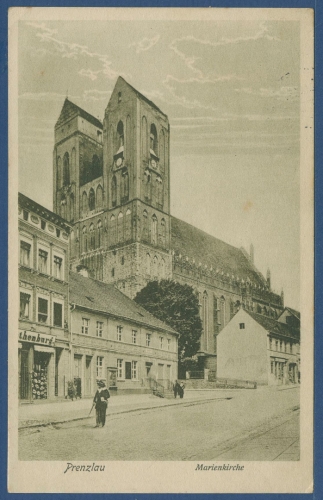 Prenzlau Wittstraße Marienkirche Bäckerei, gelaufen als Feldpost (AK3554)