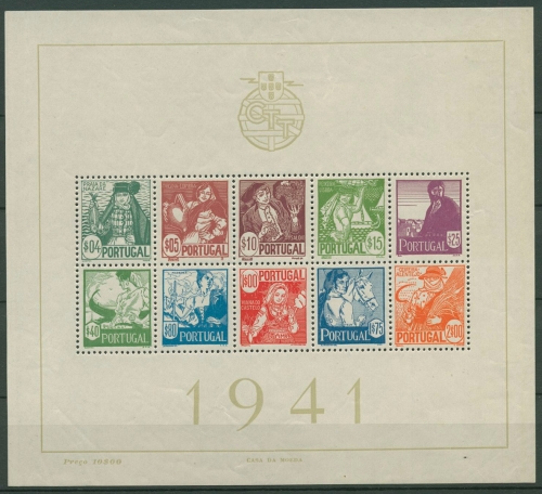 Portugal 1941 Volkstrachten Block 4 mit Falz (SG29237)