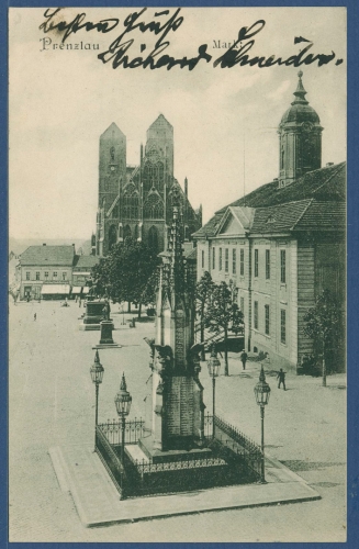 Prenzlau Markt Rathaus Denkmäler, gelaufen 1907 (AK3641)