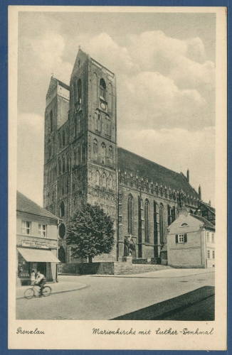 Prenzlau St Marienkirche Luther-Denkmal Papierhandlung, ungebraucht (AK3693)