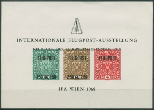 Österreich 1968 Flugpostausstellung IFA Wappen Neudruck Gedenkblatt 5 (C96182)