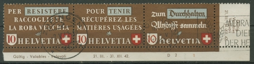 Schweiz 1942 Altstoffsammlung Zusammendruck 405/07 W Zd 14 gestempelt