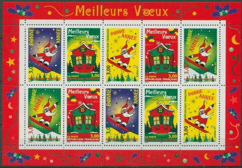 Frankreich 1998 Grußmarken Weihnachten Kleinbogen 3343/47 K postfrisch (C96233)
