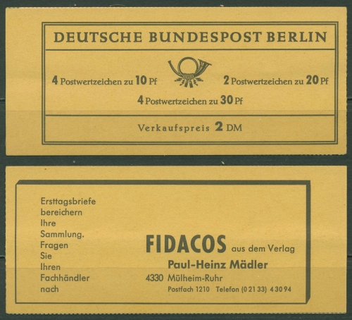 Berlin Markenheftchen 1966 Br. Tor Plattenfehler MH 5a PF III RLV III postfrisch