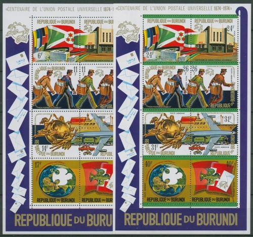 Burundi 1974 100 Jahre Weltpostverein UPU Block 79/80 A postfrisch (C29270)