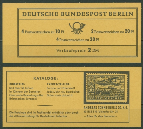 Berlin Markenheftchen 1966 Br. Tor Plattenfehler MH 5c PF III RLV III postfrisch