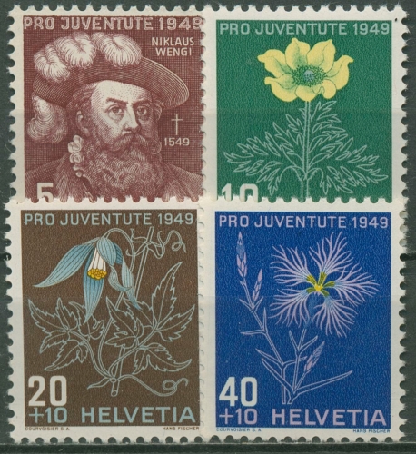 Schweiz 1949 Pro Juventute Niklaus von Wengi Alpenblumen 541/44 postfrisch
