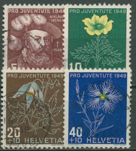 Schweiz 1949 Pro Juventute Niklaus von Wengi Alpenblumen 541/44 gestempelt