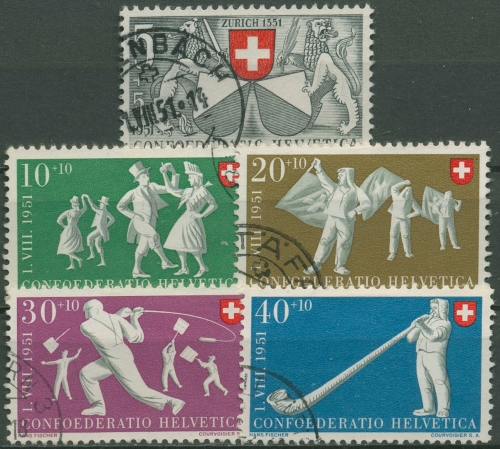 Schweiz 1951 Pro Patria Eidgenossenschaft Zürich Volksspiele 555/59 gestempelt