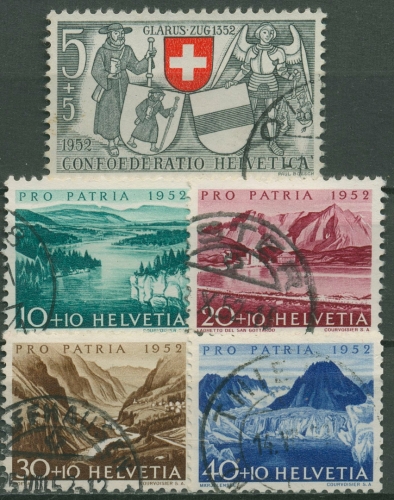 Schweiz 1952 Pro Patria Eidgenossenschaft Glarus/Zug Seen Flüsse 570/74 gestemp.