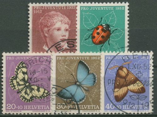 Schweiz 1952 Pro Juventute Knabenbildnis Insekten 575/79 gestempelt