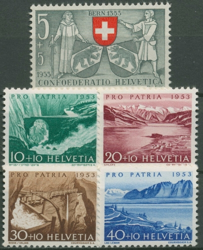 Schweiz 1953 Pro Patria Eidgenossenschaft Bern Seen Flüsse 580/84 postfrisch