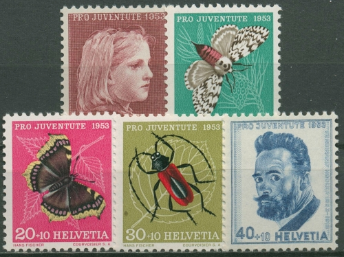 Schweiz 1953 Pro Juventute Mädchenbildnis Insekten F.Hodler 588/92 postfrisch