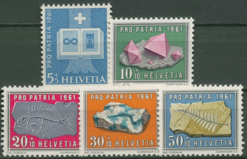 Schweiz 1961 Pro Patria Hauspflege Mineralien Steine Fossilien 731/35 postfrisch
